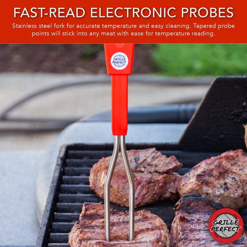 Grille Perfect Digital Meat Thermometer Fork for Grilling & BBQ with Ready Alarm, Pro Temp Points for Quick Accurate Temperature on Steak, Pork, Chicken & Hot Grilled Food on Patio or Outside Kitchen - Image 4